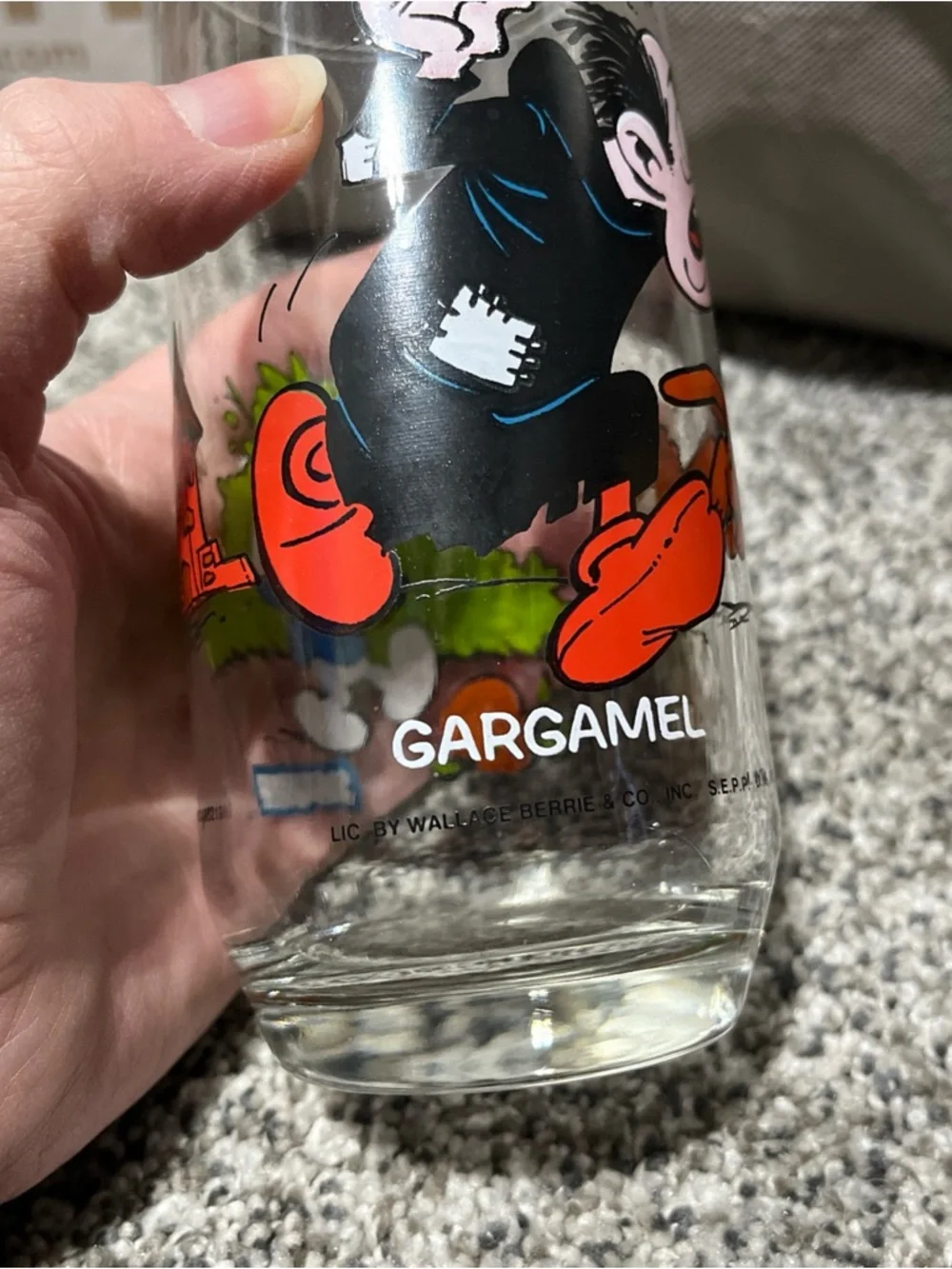Smurf GARGAMEL & AZRAEL Glass Drinking Tumbler Wallace Berrie Peyo Vintage 1982